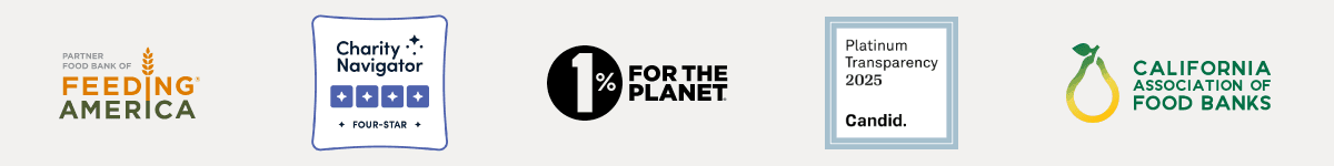 Member of Feeding America, Charity Navigator, 1% for the Planet, Candid, and CAFB logos